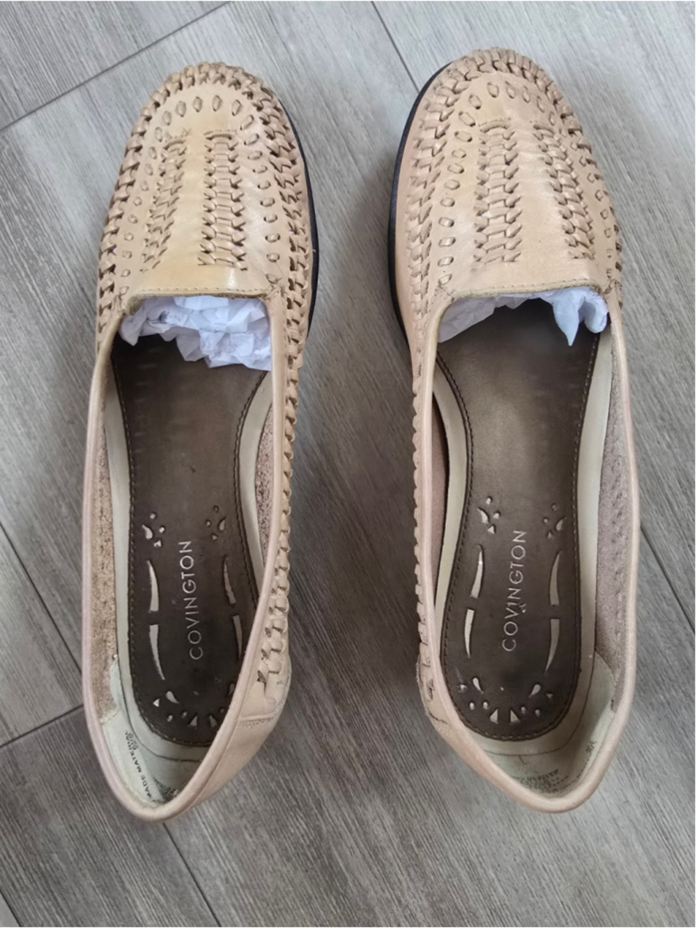 Women's Covington Woven Leather Loafers Beige Size 7W